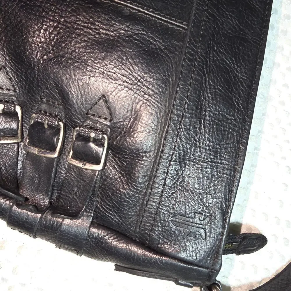 FRYE BLACK LEATHER SELENA BELTED CROSSBODY BAG